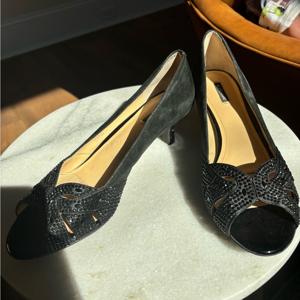 Alex Marie Black Embellished Peep-Toe Heels